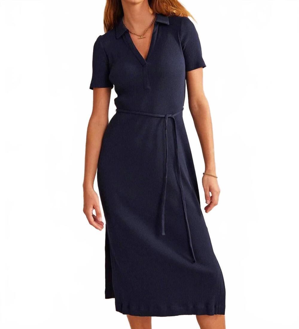 NEW BODEN ribbed-jersey midi shirt dress in blue